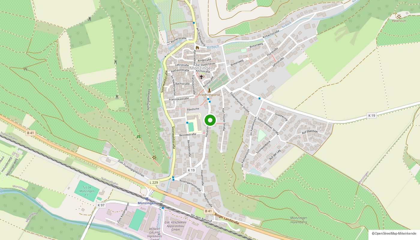 Karte von Monzingen mit Markierung auf Hauptstraße 35