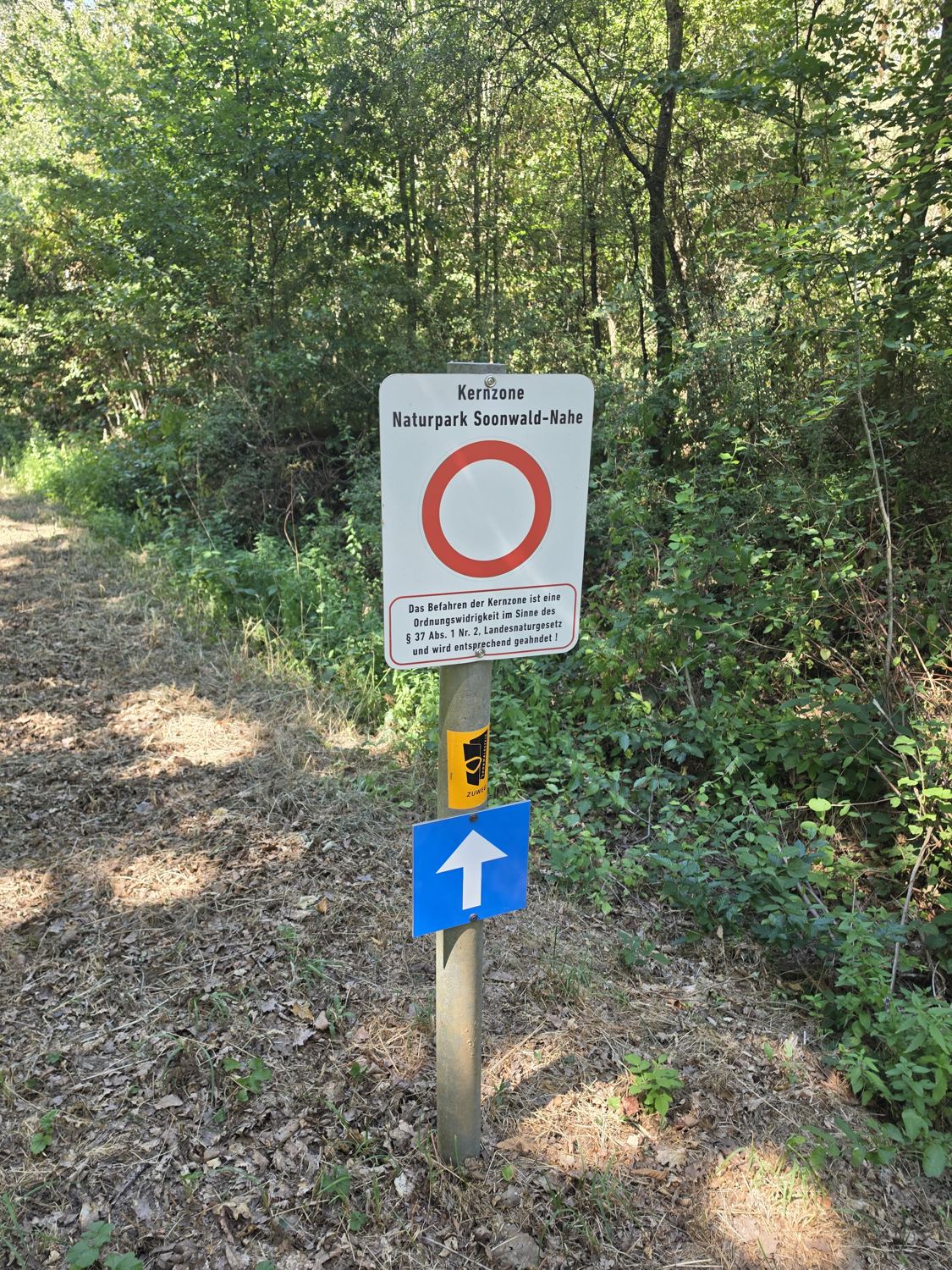 Schild Kernzone Naturpark Soonwald-Nahe am Waldweg